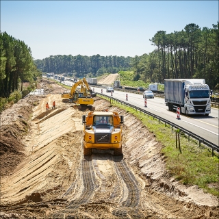 A63; Travaux; Elargissement; VL; PL; Engins; Terrassement; PK 158